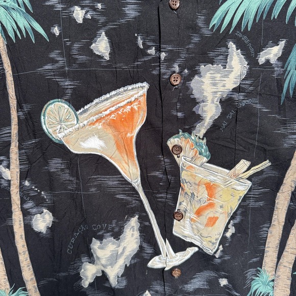Tori Richard Shirt Mens XL Black Hawaiian Cocktail Palm Tree Aloha Camp Top - Picture 4 of 12